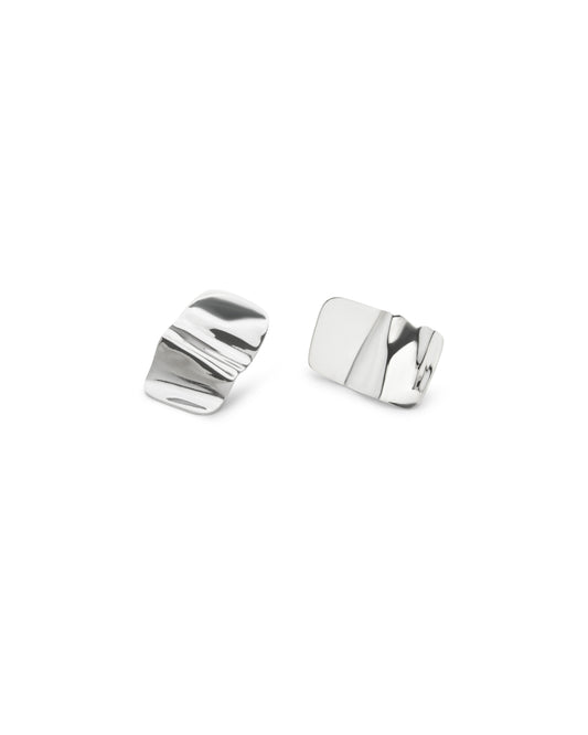 Pair of silver earrings on a white background